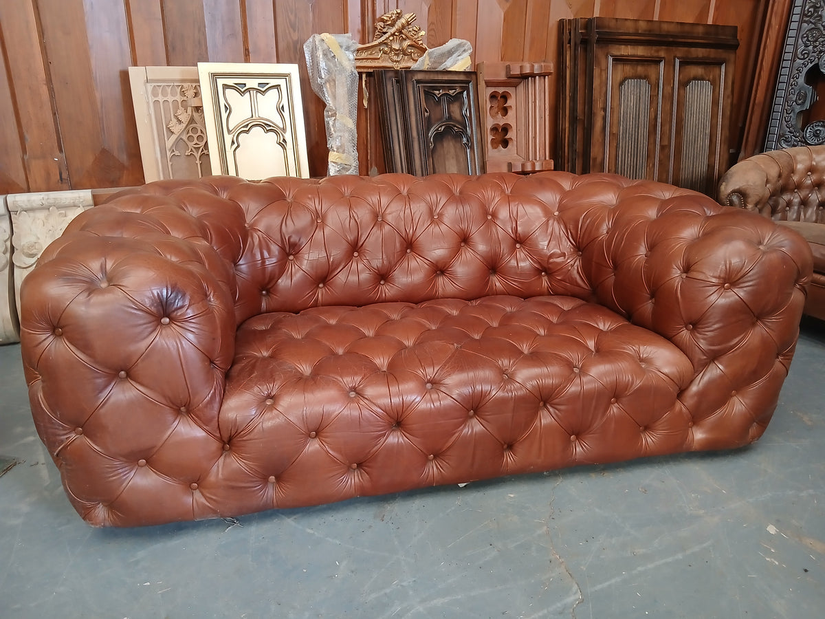 Whisky Brown Leather Deep-Buttoned Chesterfield Sofa Description:
