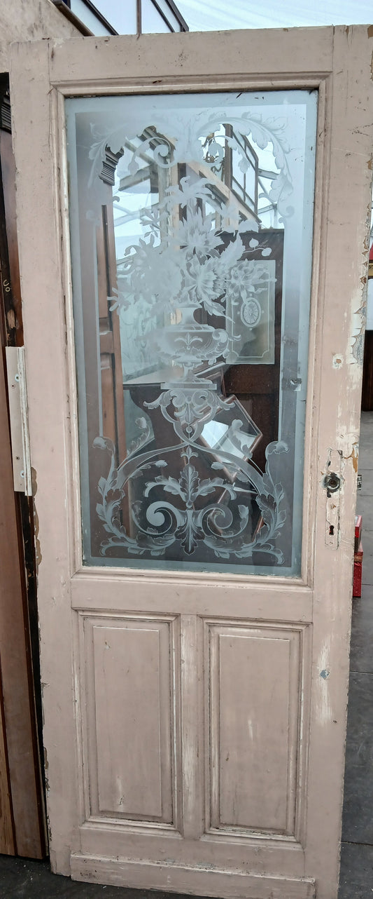 Etched glass door cream patina
