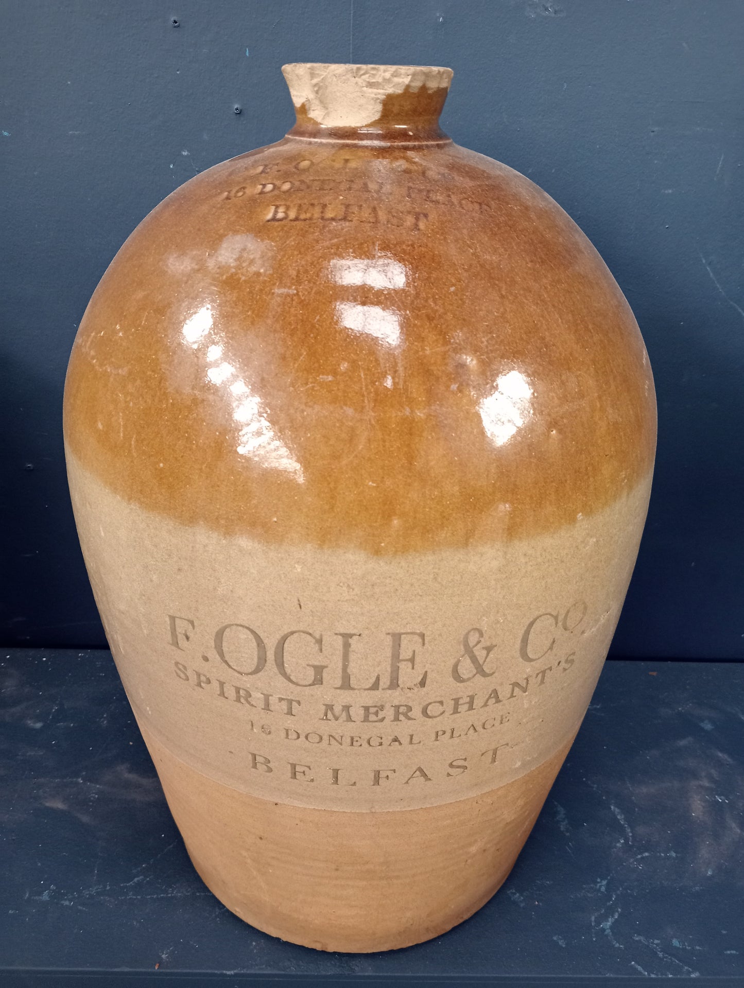 F. Oogle and Co Belfast stone jar