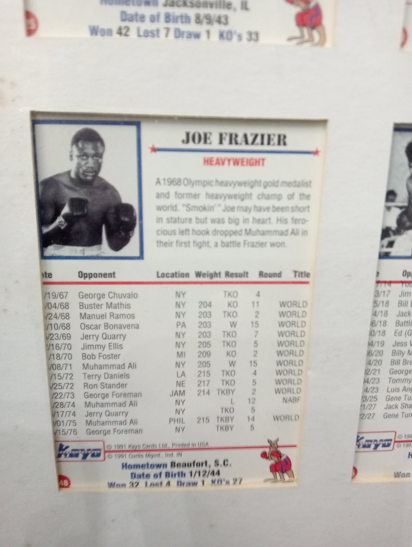 Framed boxer collectors cards