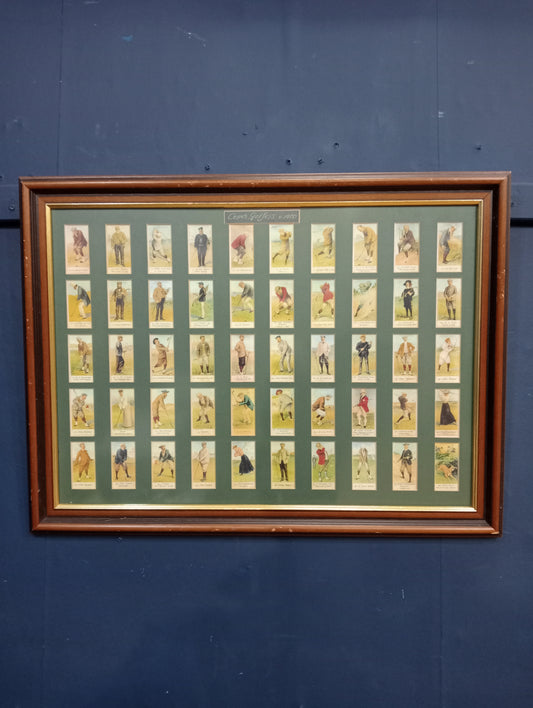 Framed lot of Copes golfer smokers cards C. 1900