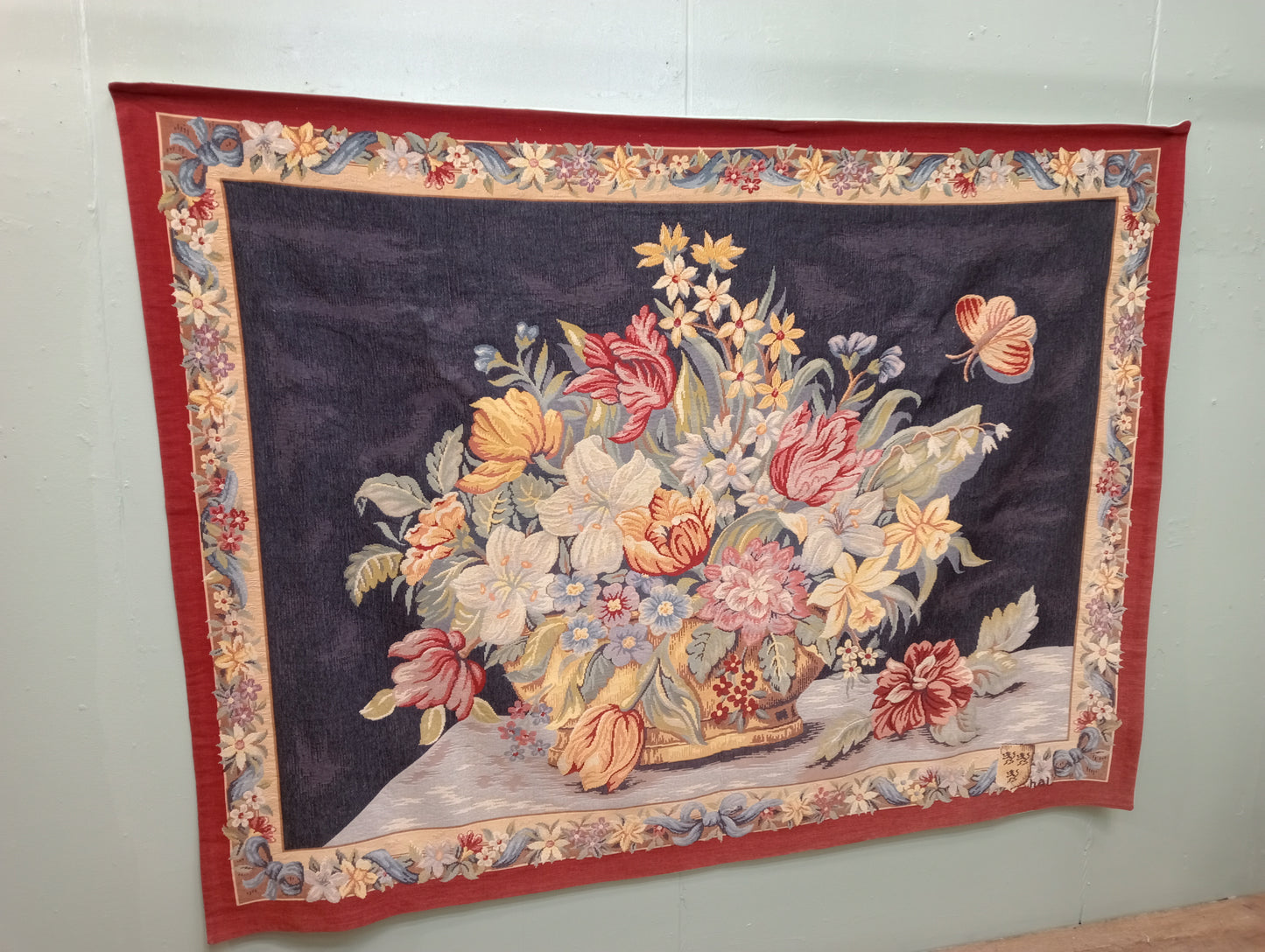 French point des meurins "Panier de fleurs" wall hanging tapestry