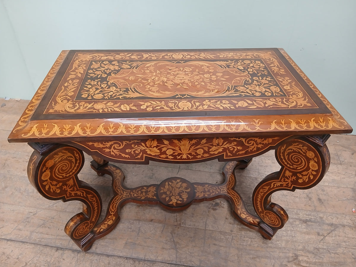 French-Style Floral Marquetry Centre Table with Scroll Legs