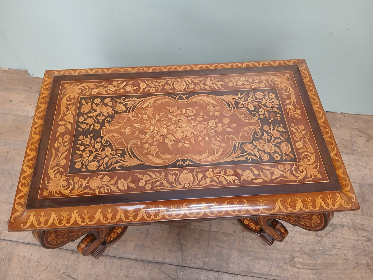 French-Style Floral Marquetry Centre Table with Scroll Legs