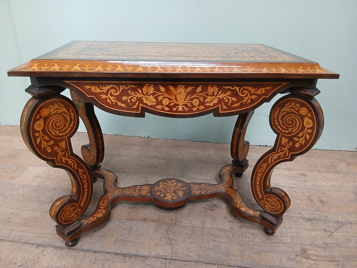 French-Style Floral Marquetry Centre Table with Scroll Legs