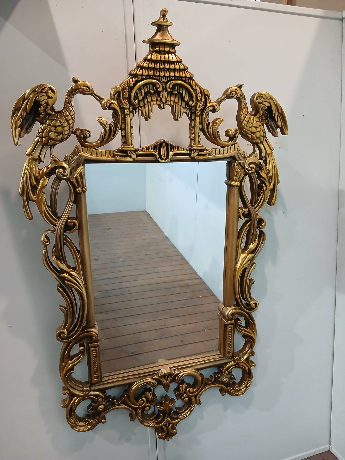 Giltwood chippendale style mirror featuring Ho-Ho birds