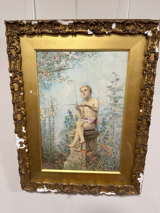 Gold gilt frame boy sitting on pedestal