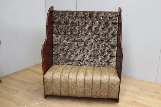 High back upholstered pew chair