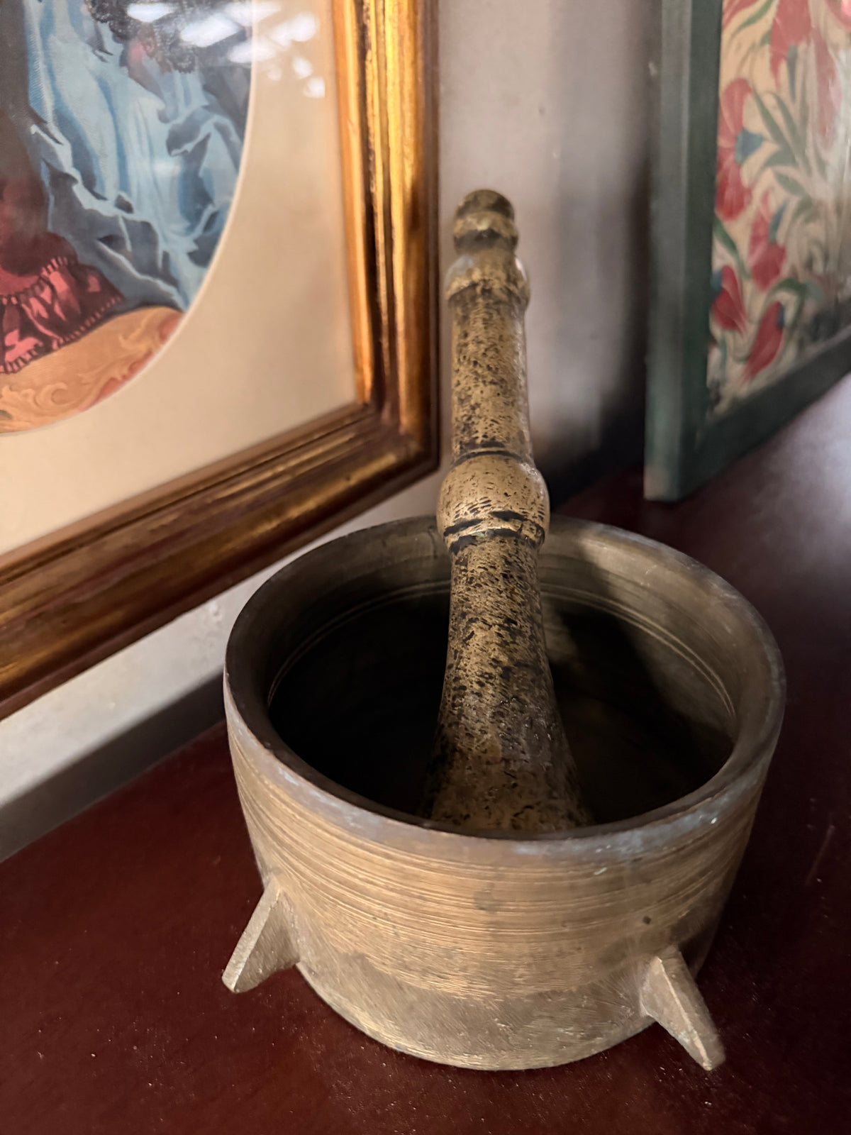 Large Antique Brass Mortar & Pestle
