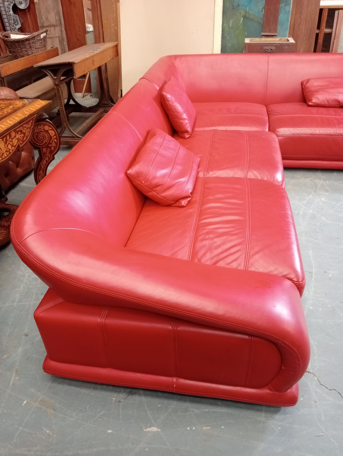 Italian Design Retro Red Leather Corner Sofa