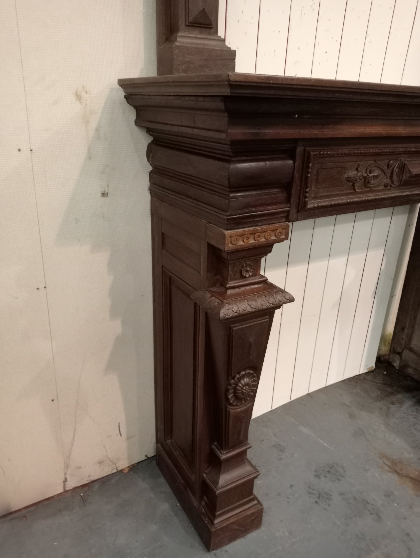 Large oak fire surround with overmantle