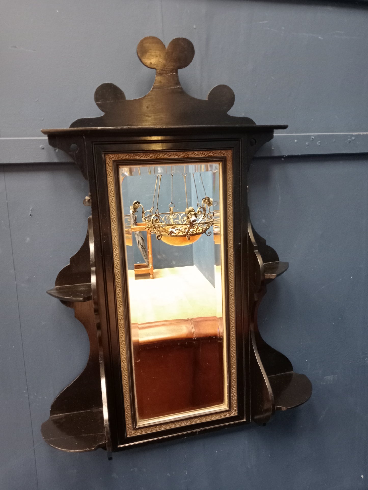 Victorian ebonised mirrored wall shelf