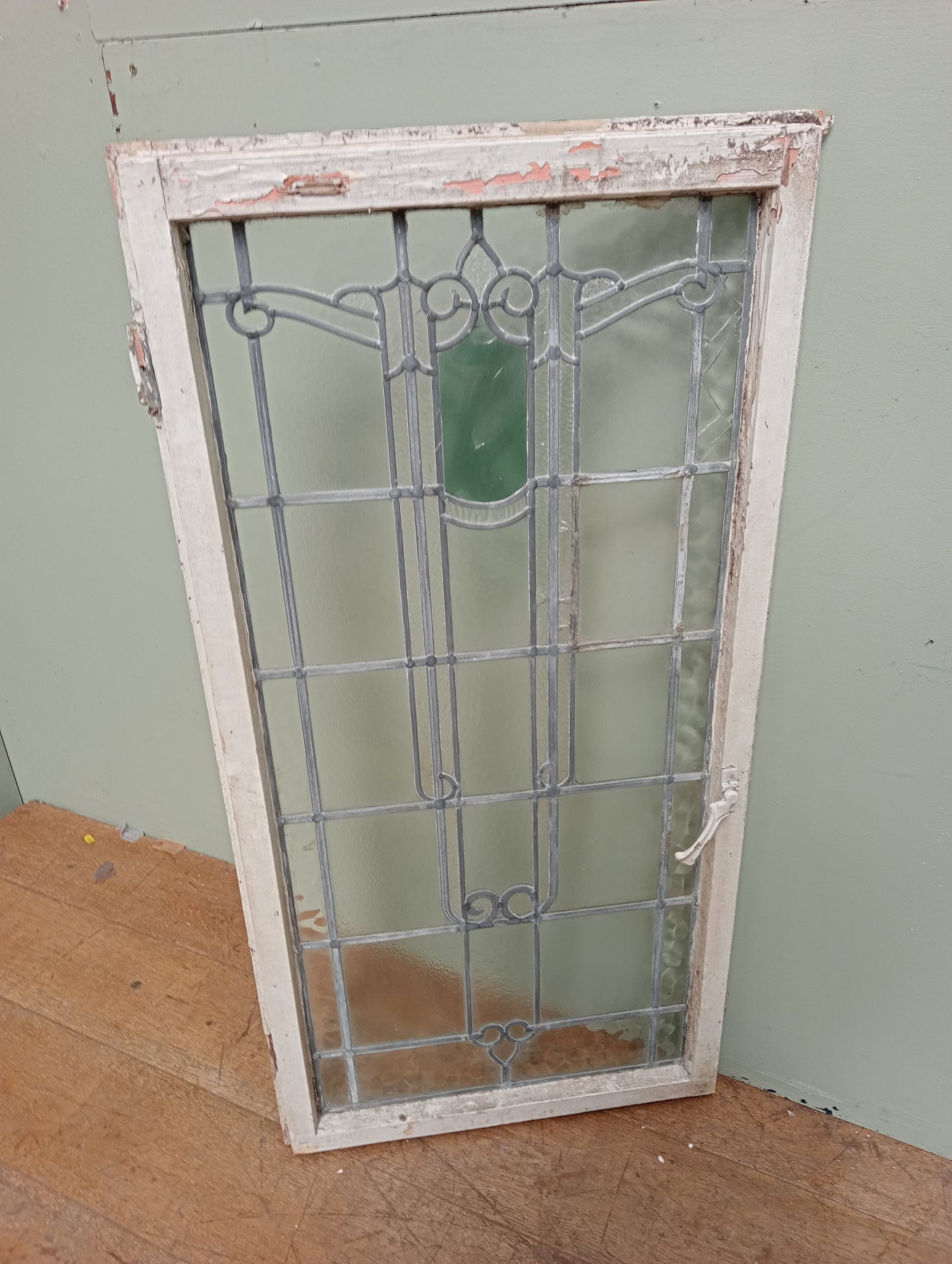 Leaded stained glass window green panel