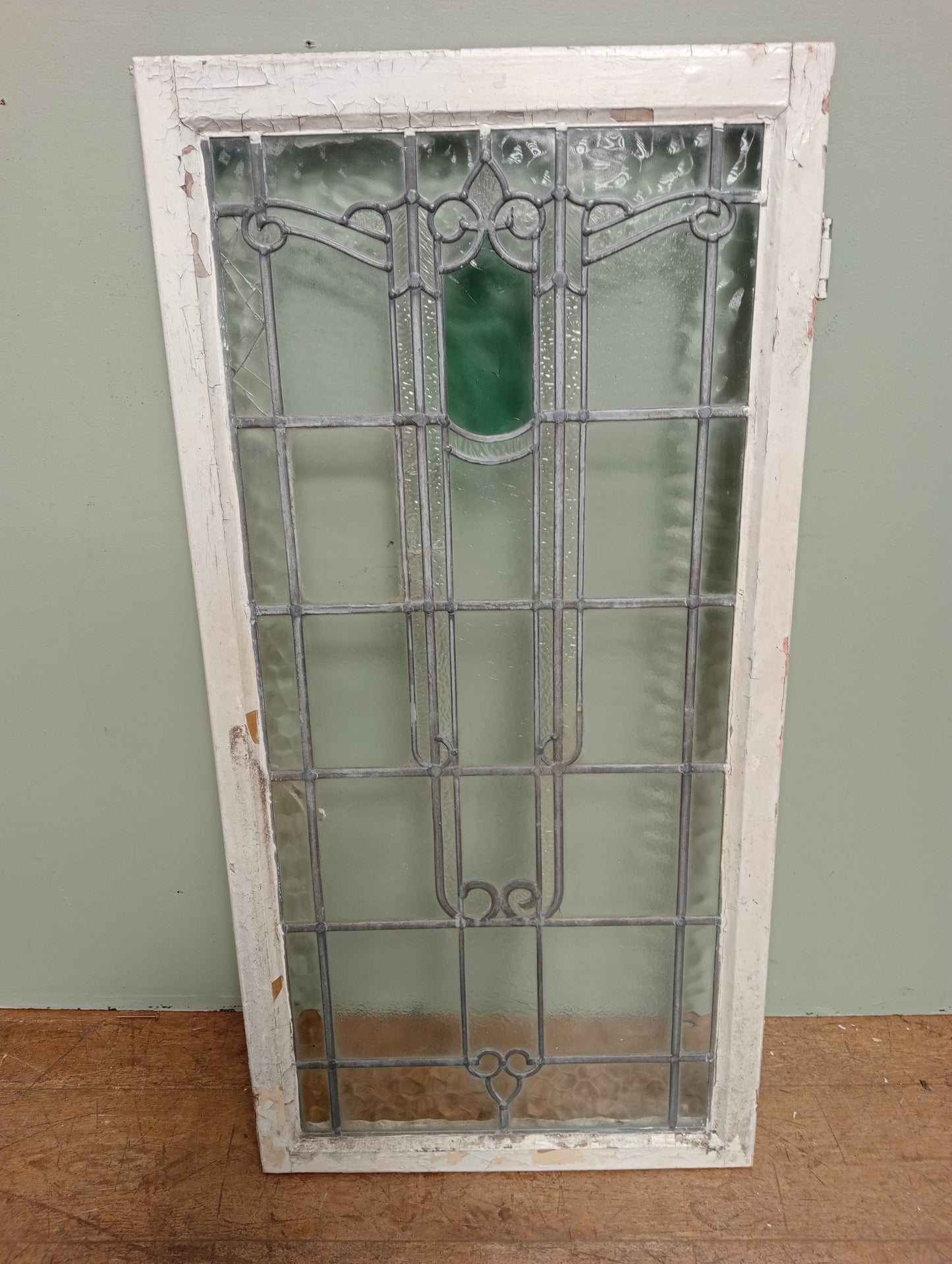 Leaded stained glass window green panel