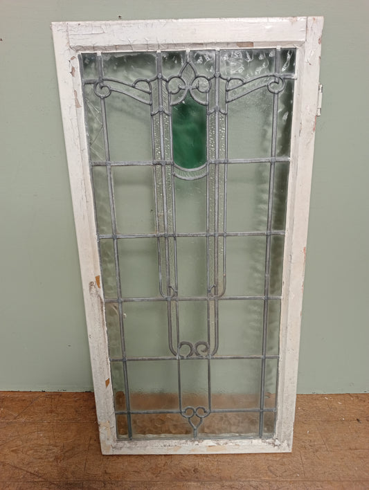 Leaded stained glass window green panel