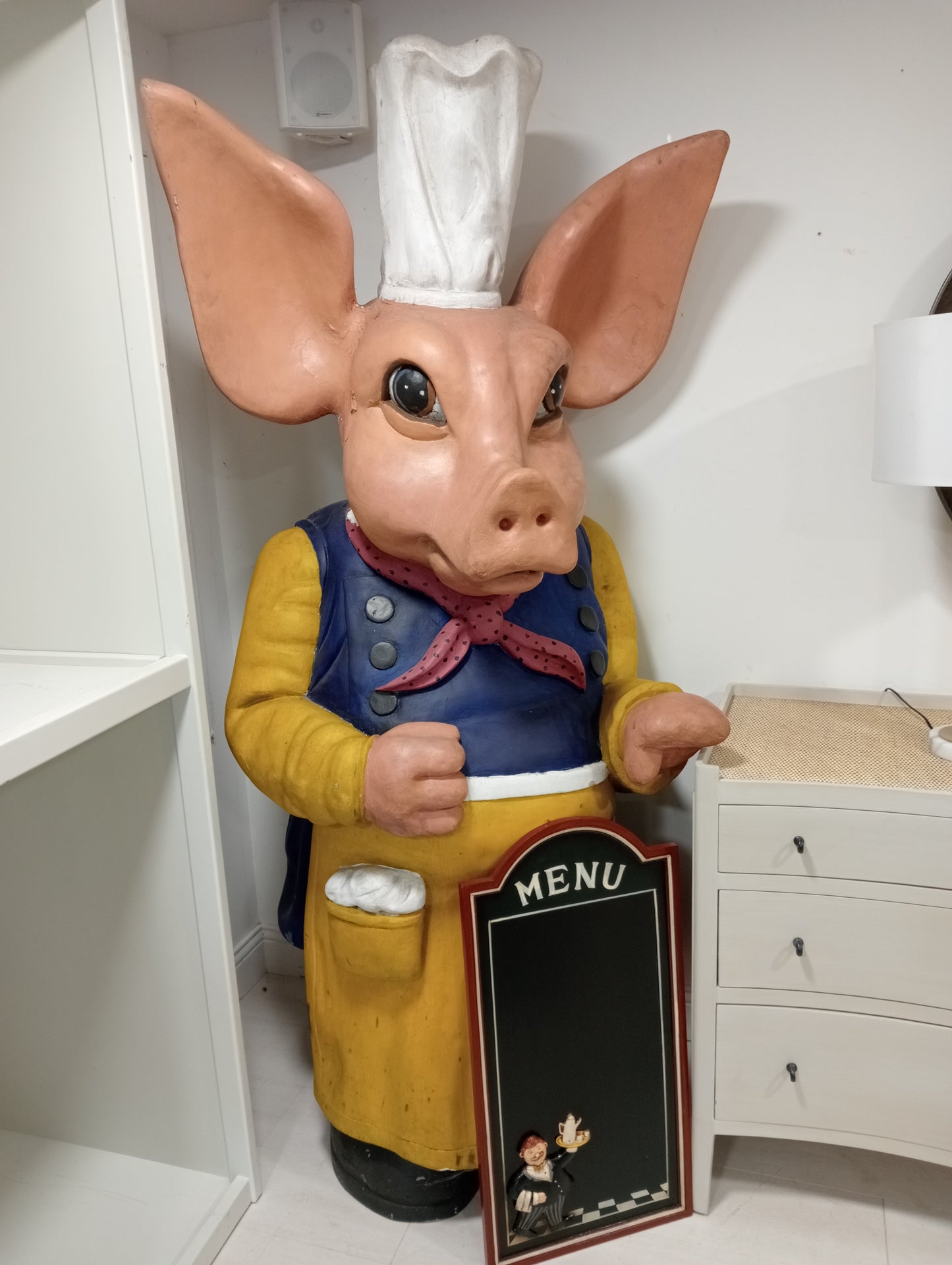 Life size resin pig menu with board