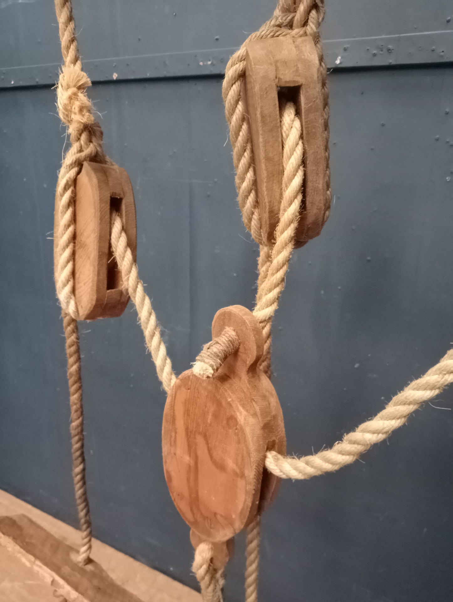 Lot of ships pulleys and rope