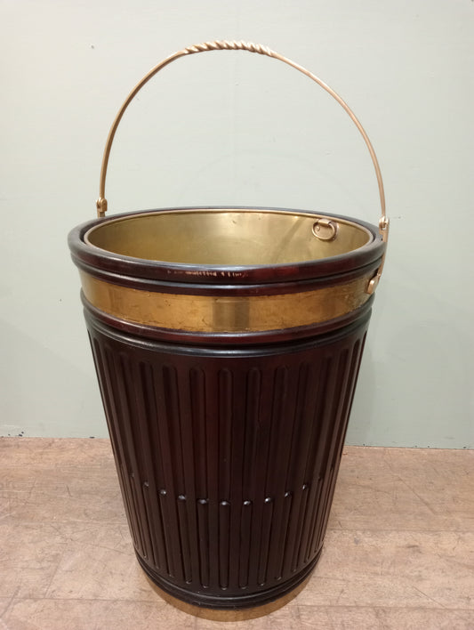 Mahogany ribbed Irish peat bucket with brass insert