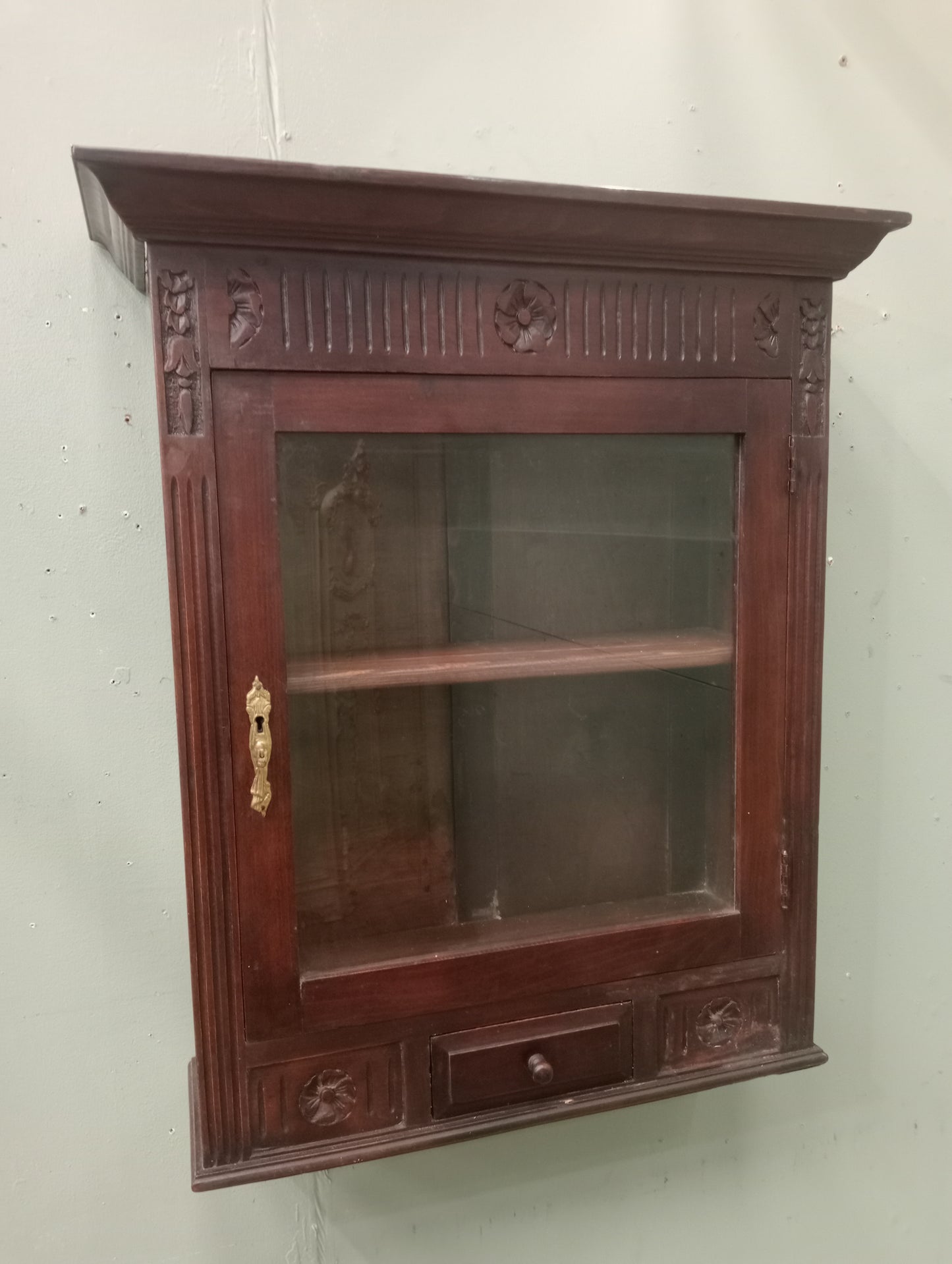 Mahogany wall mounted apothecary cabinet