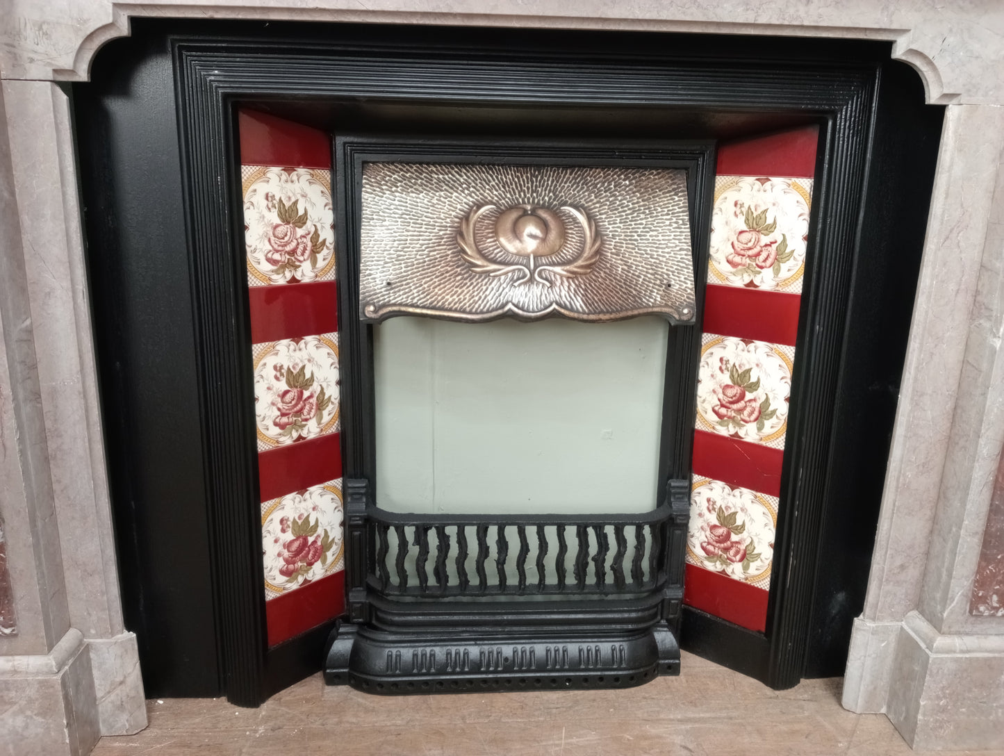 Marble fireplace with tiles cast iron insert