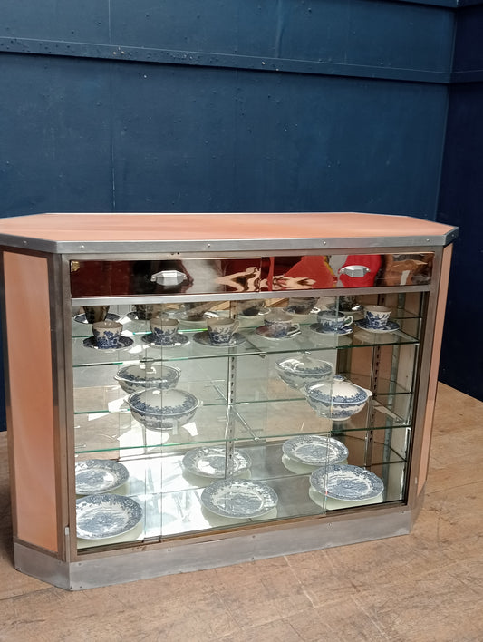 Mirrored double sided glazed art deco display shop cabinet