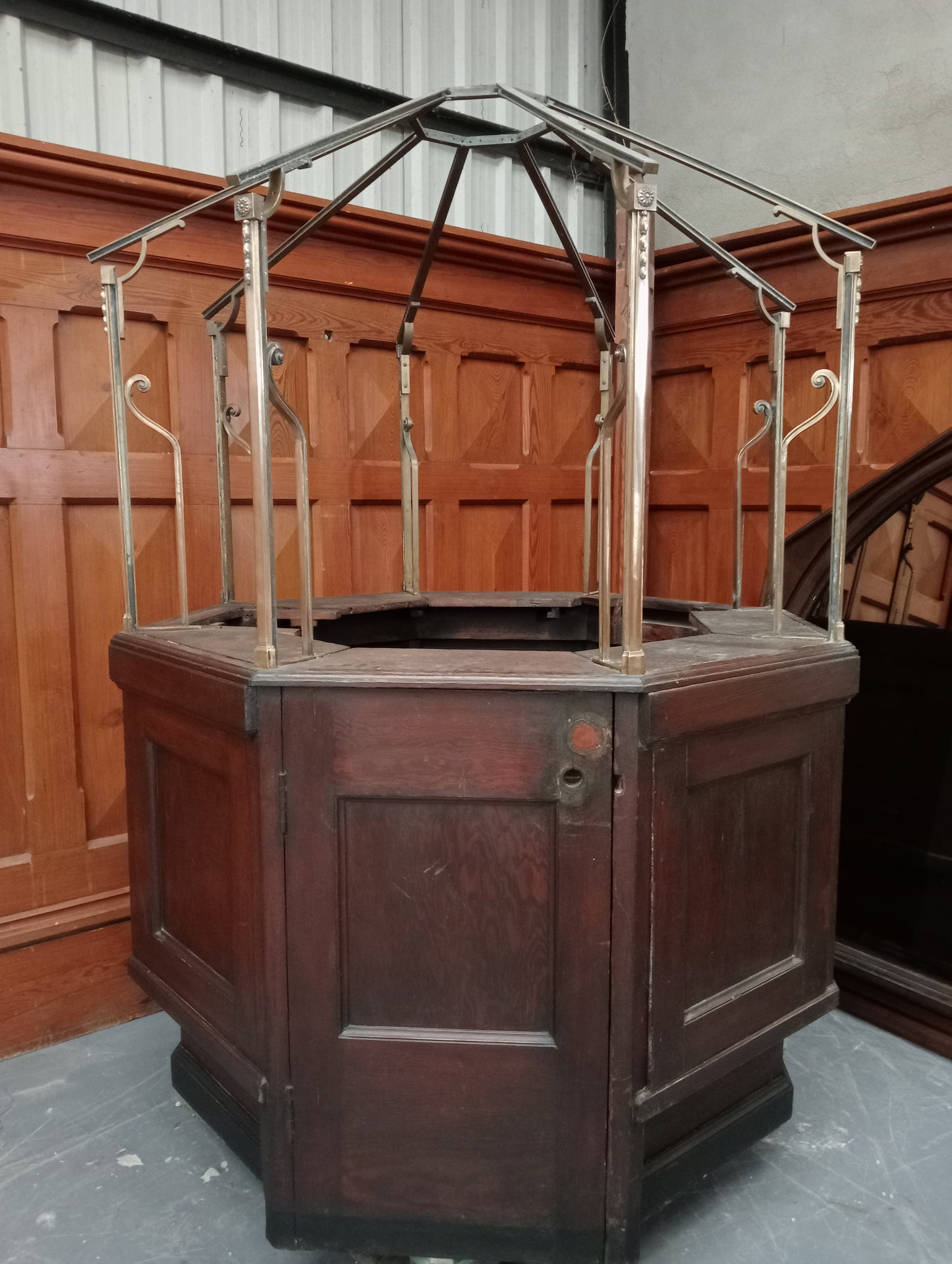 Oak and brass ticket booth