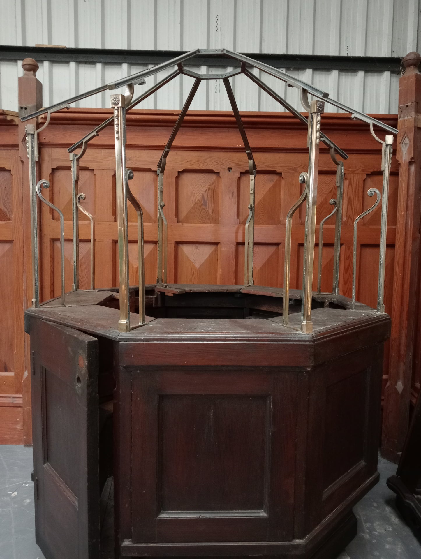 Oak and brass ticket booth