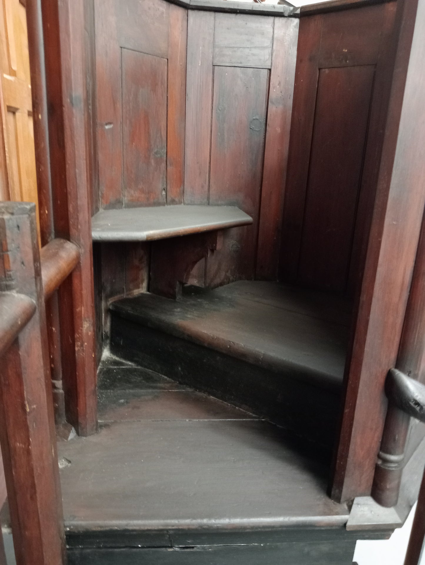 Oak gothic pulpit with step