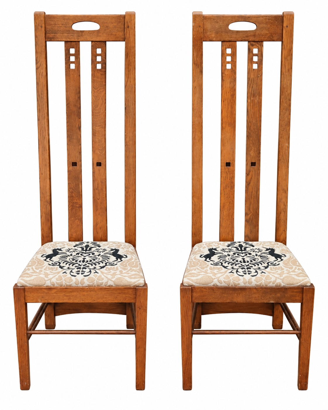 Pair of Mackintosh-Style High-Back Oak Chairs