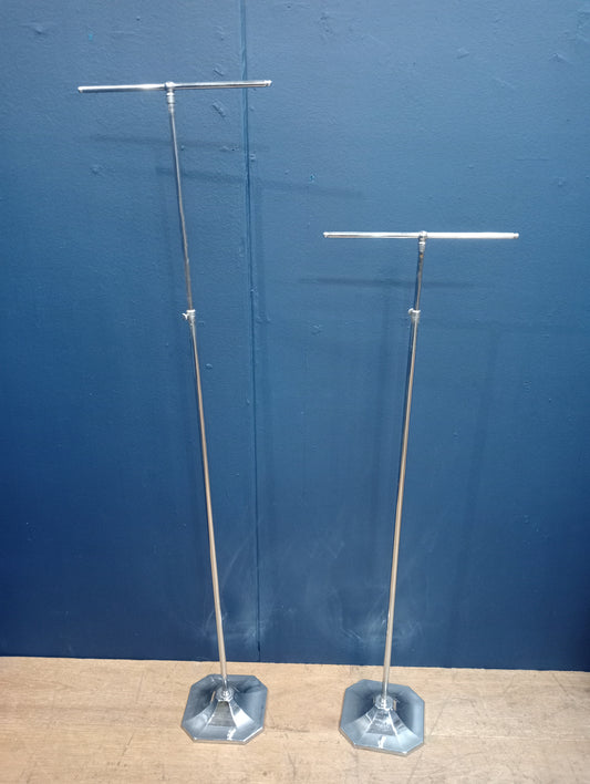 Pair of chrome shop display stands adjustable