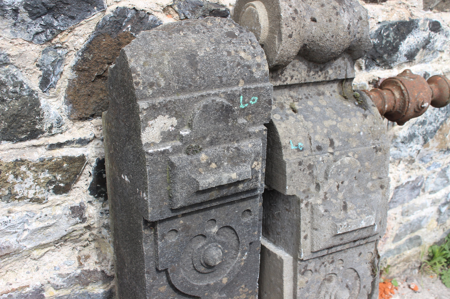 Pair of 19th C carved stone gate posts