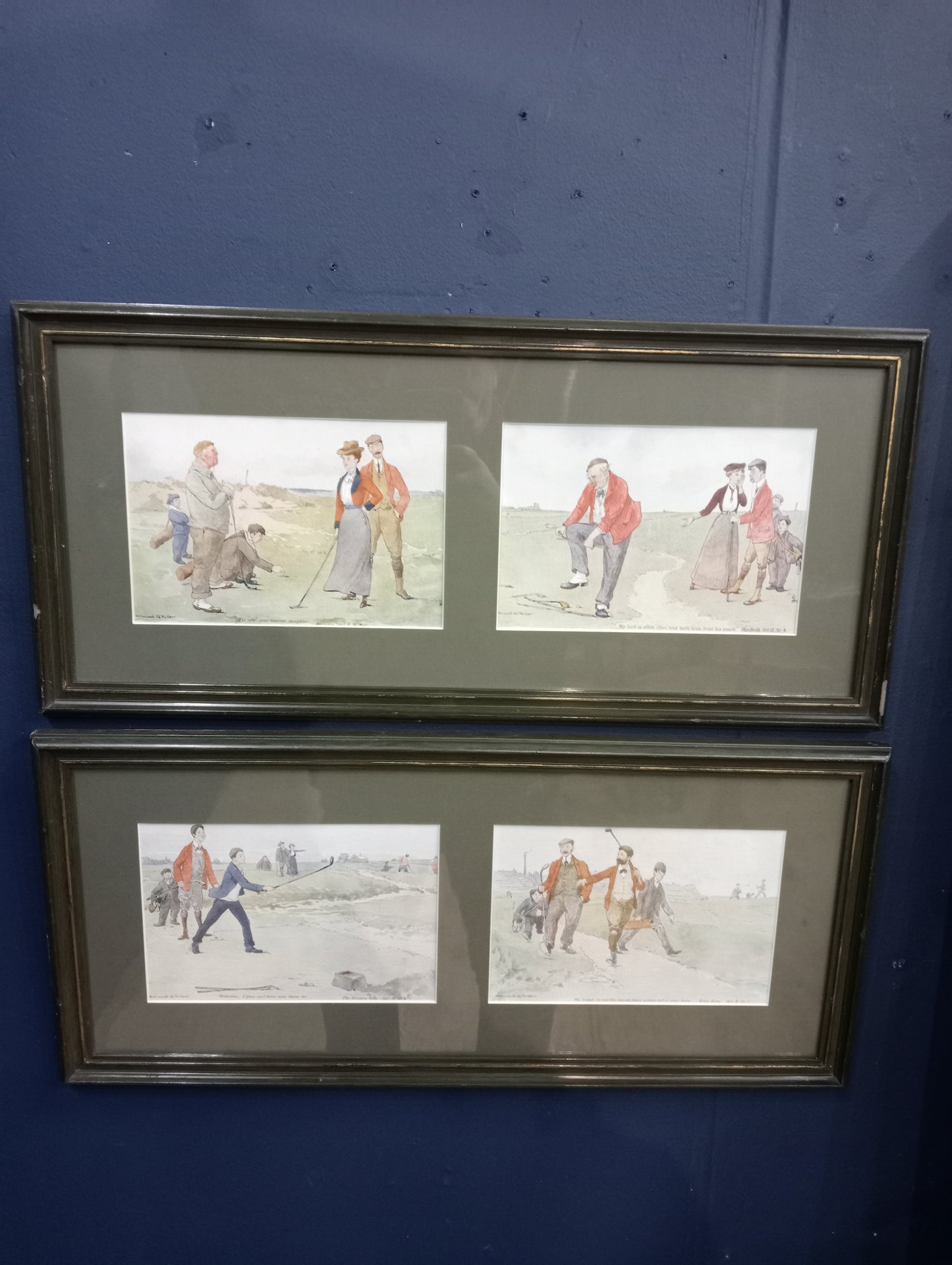 Pair of 19th C golf related double framed prints by Edward G Fuller