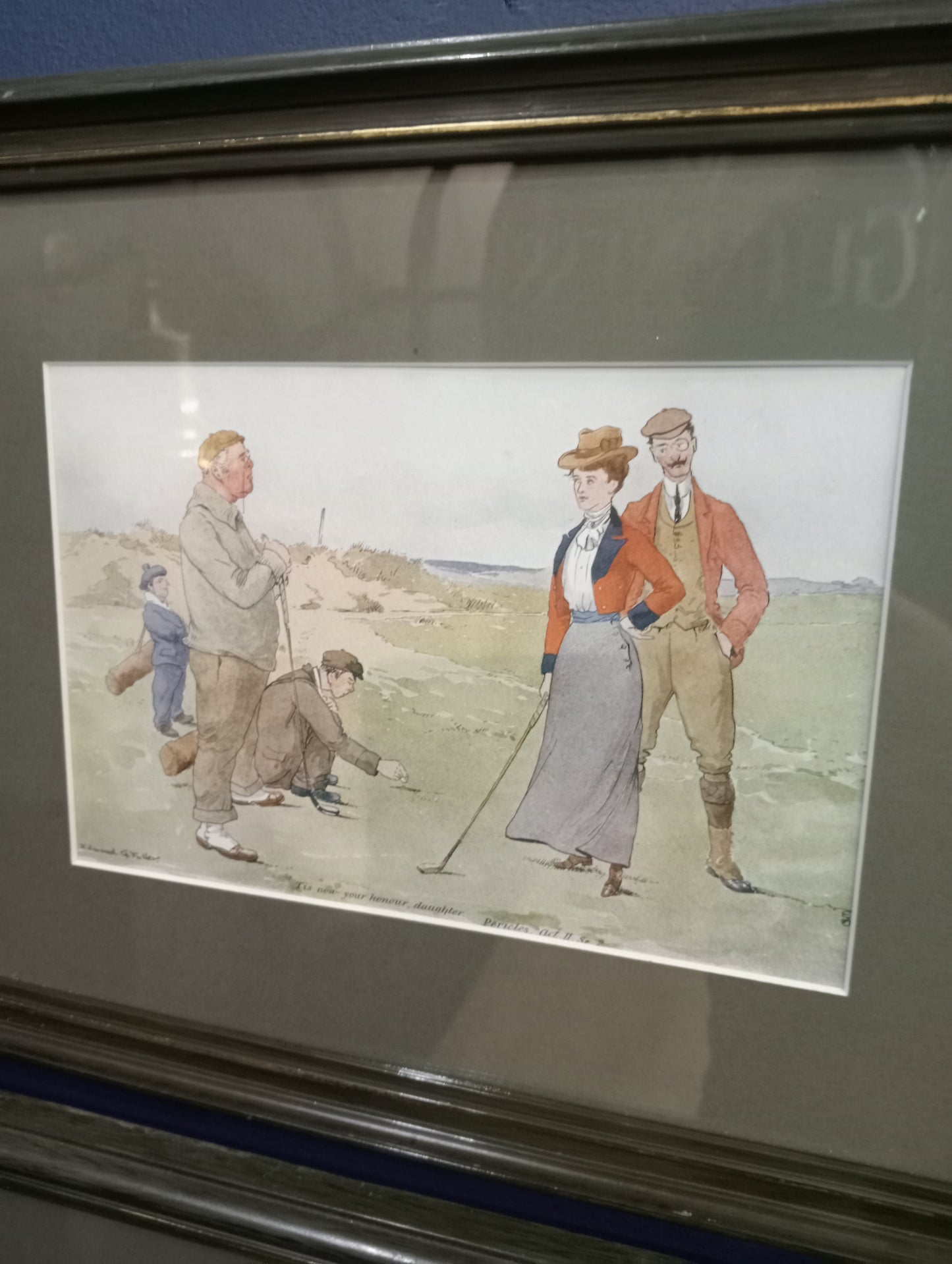 Pair of 19th C golf related double framed prints by Edward G Fuller