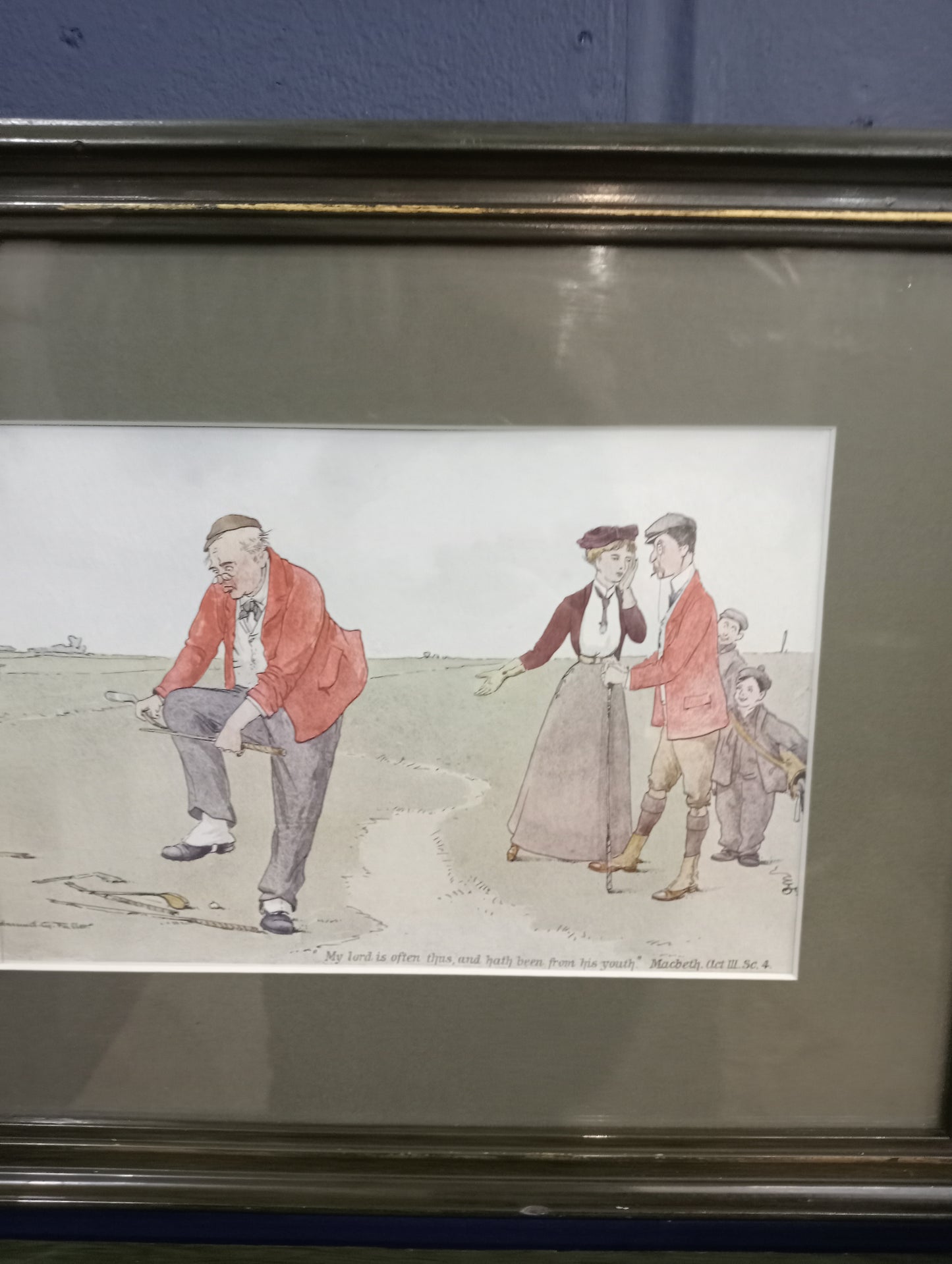 Pair of 19th C golf related double framed prints by Edward G Fuller