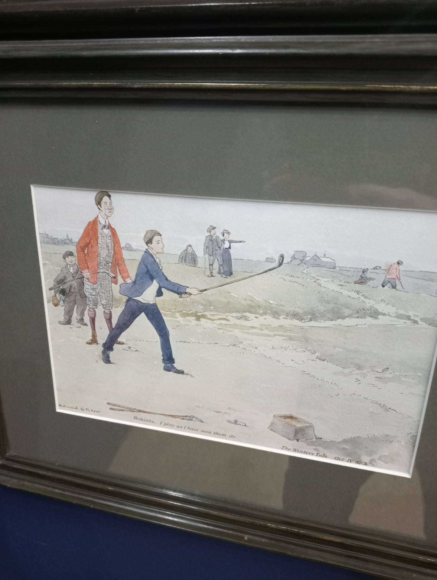 Pair of 19th C golf related double framed prints by Edward G Fuller