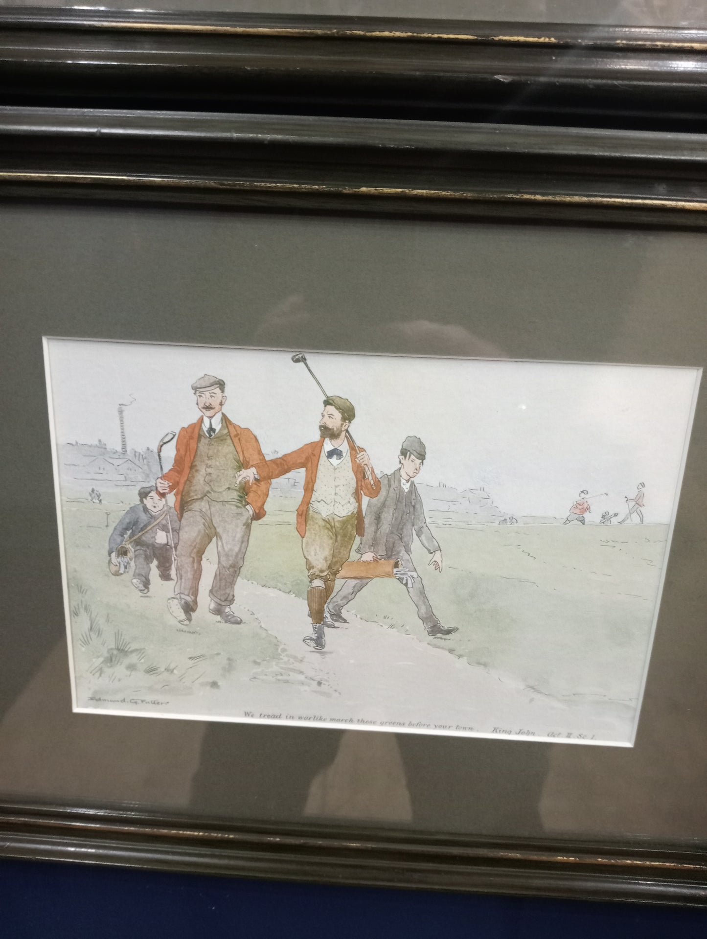 Pair of 19th C golf related double framed prints by Edward G Fuller