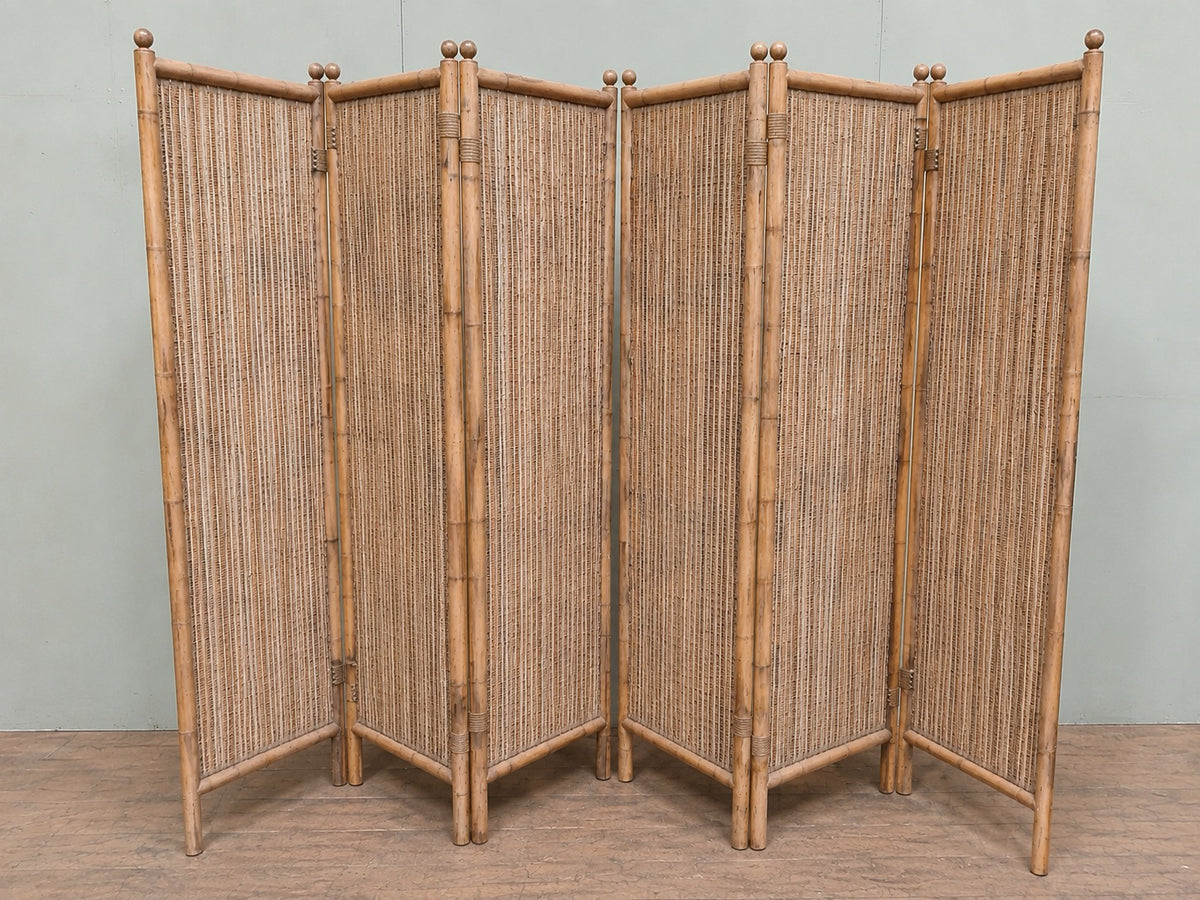 Pair of Three-Fold Bamboo & Reed Louvered Room Dividers