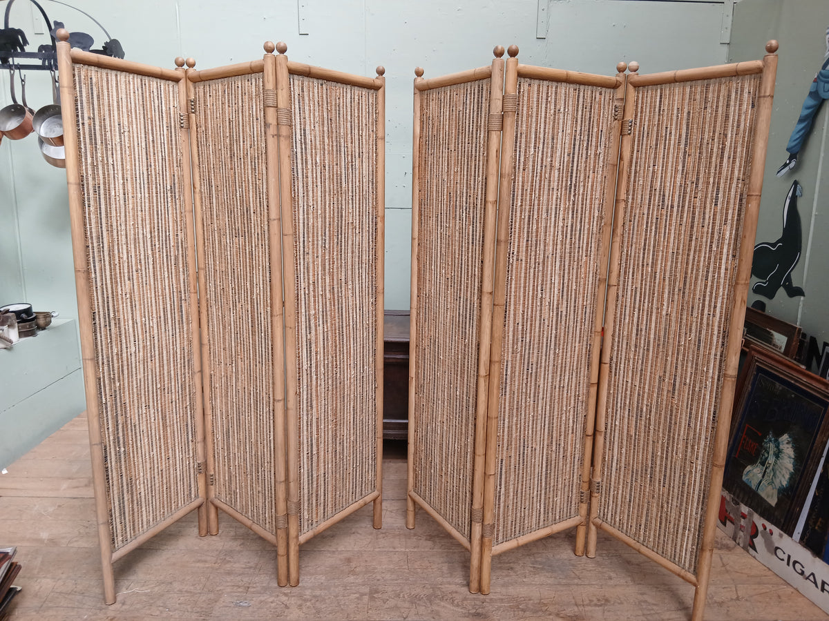 Pair of Three-Fold Bamboo & Reed Louvered Room Dividers
