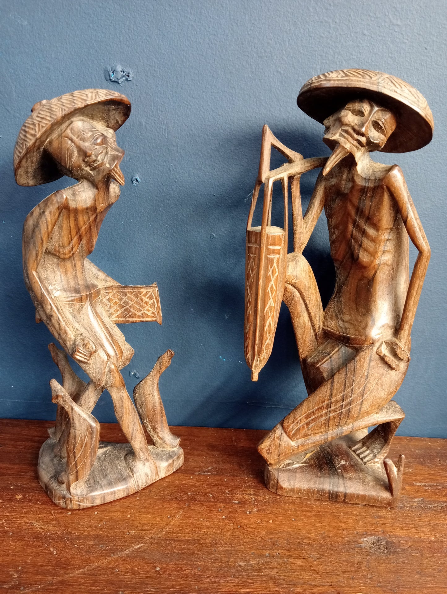 Pair of Balinese hand carved wood figures