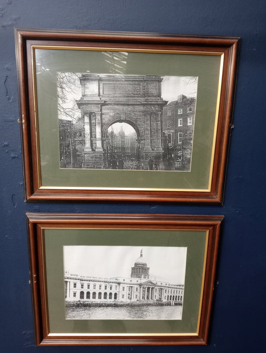 Pair of Black and white Dublin prints H