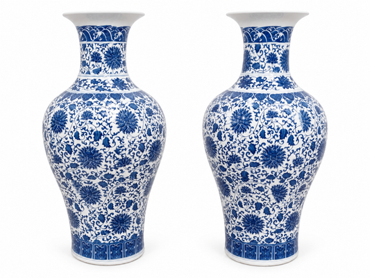 Pair of Blue and White Ceramic Floor Vases