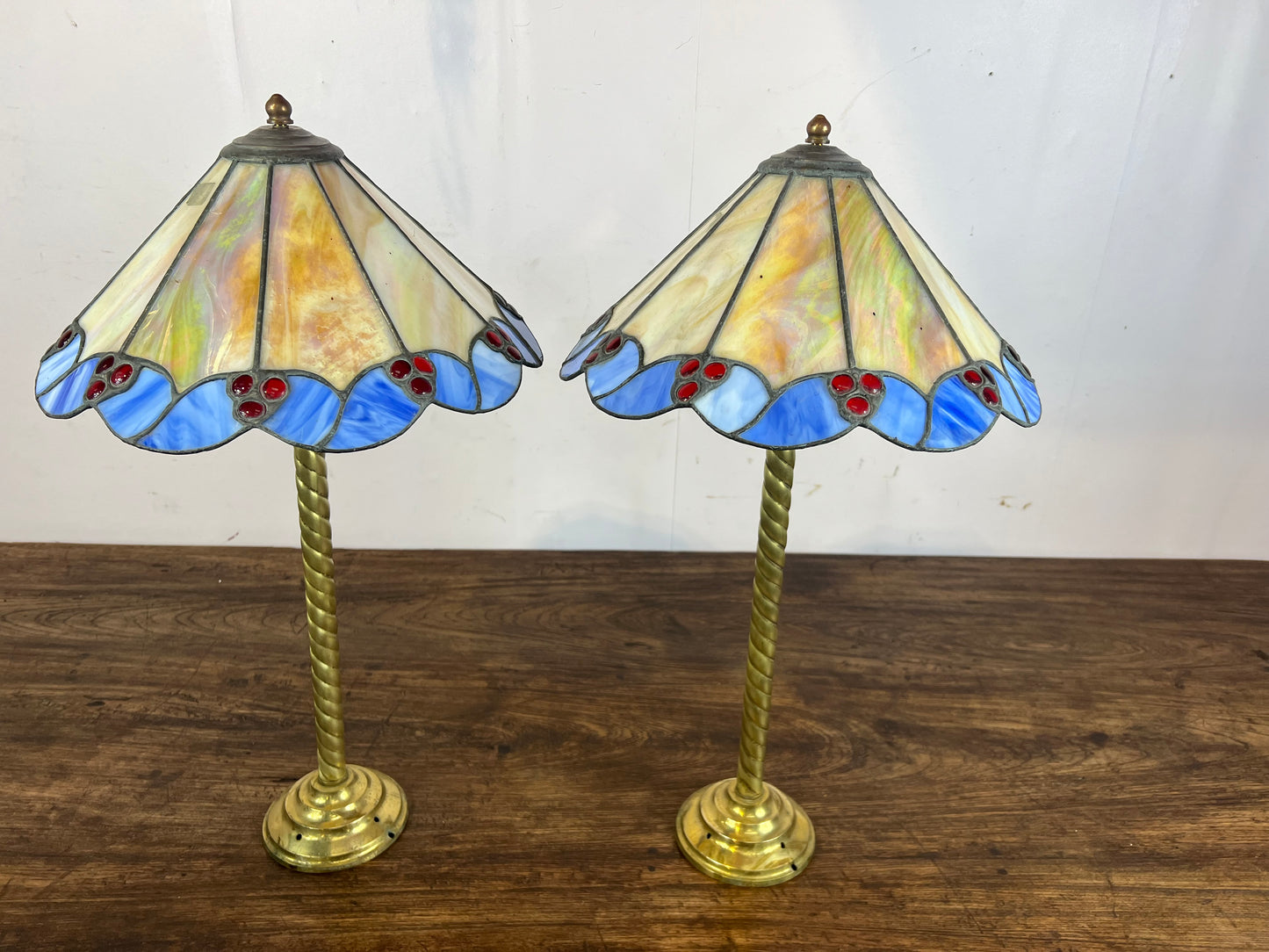 Pair of Brass Tiffany style lamps