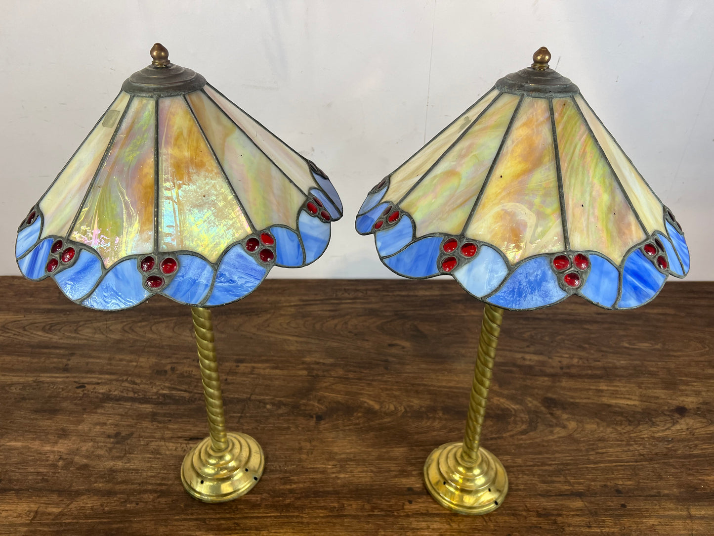 Pair of Brass Tiffany style lamps