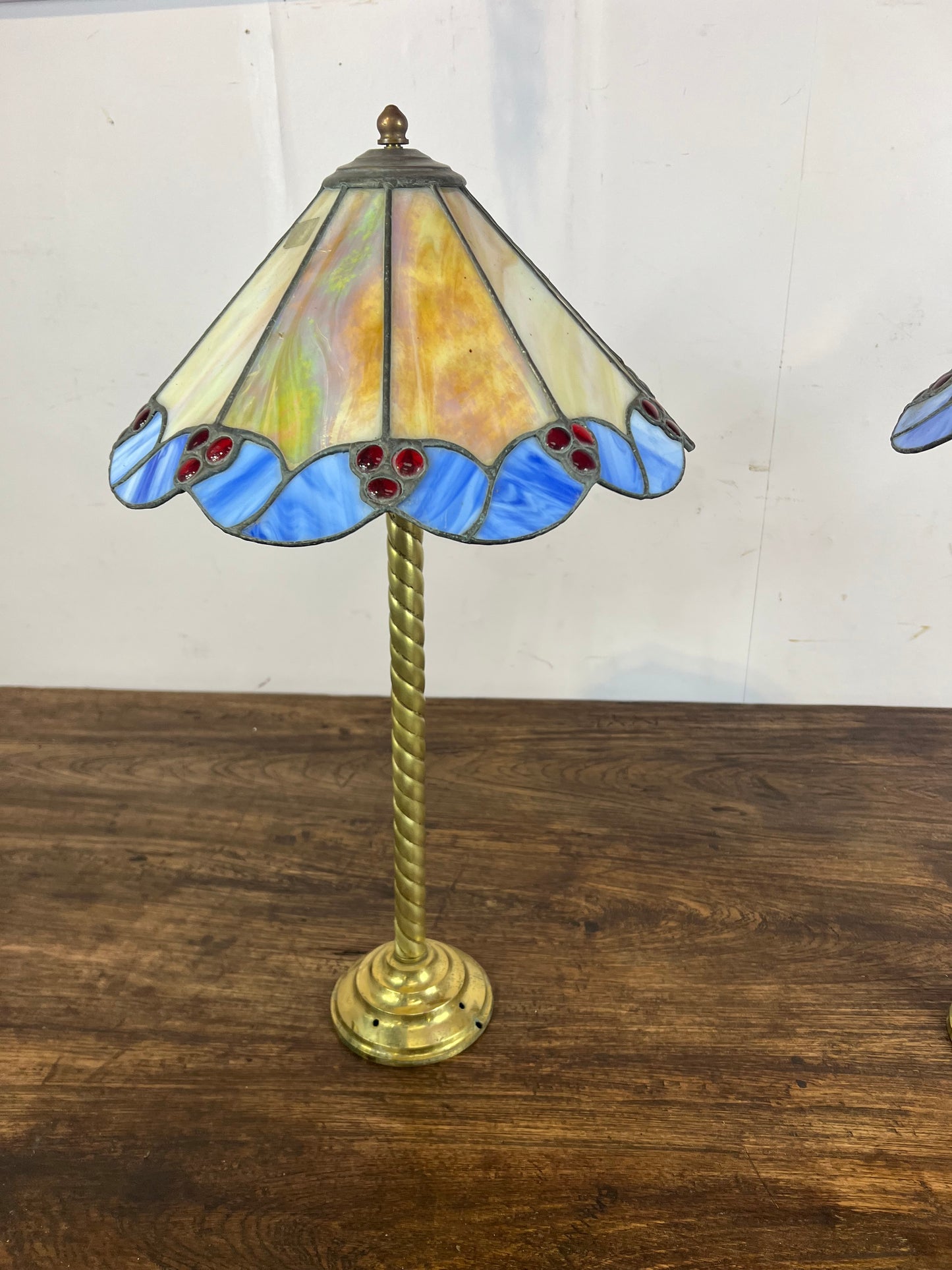 Pair of Brass Tiffany style lamps