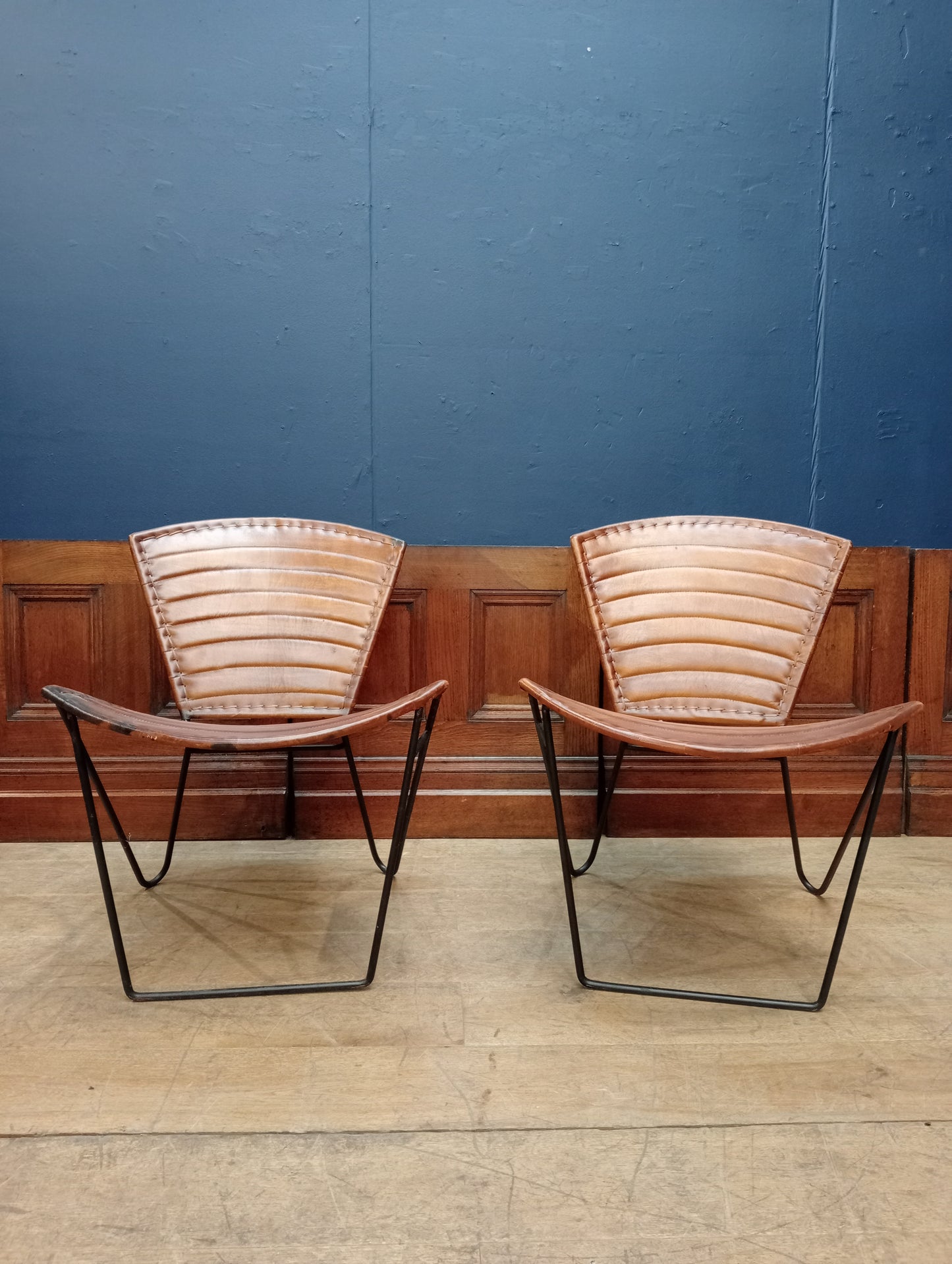 Pair of Industrial Style leather tub chair