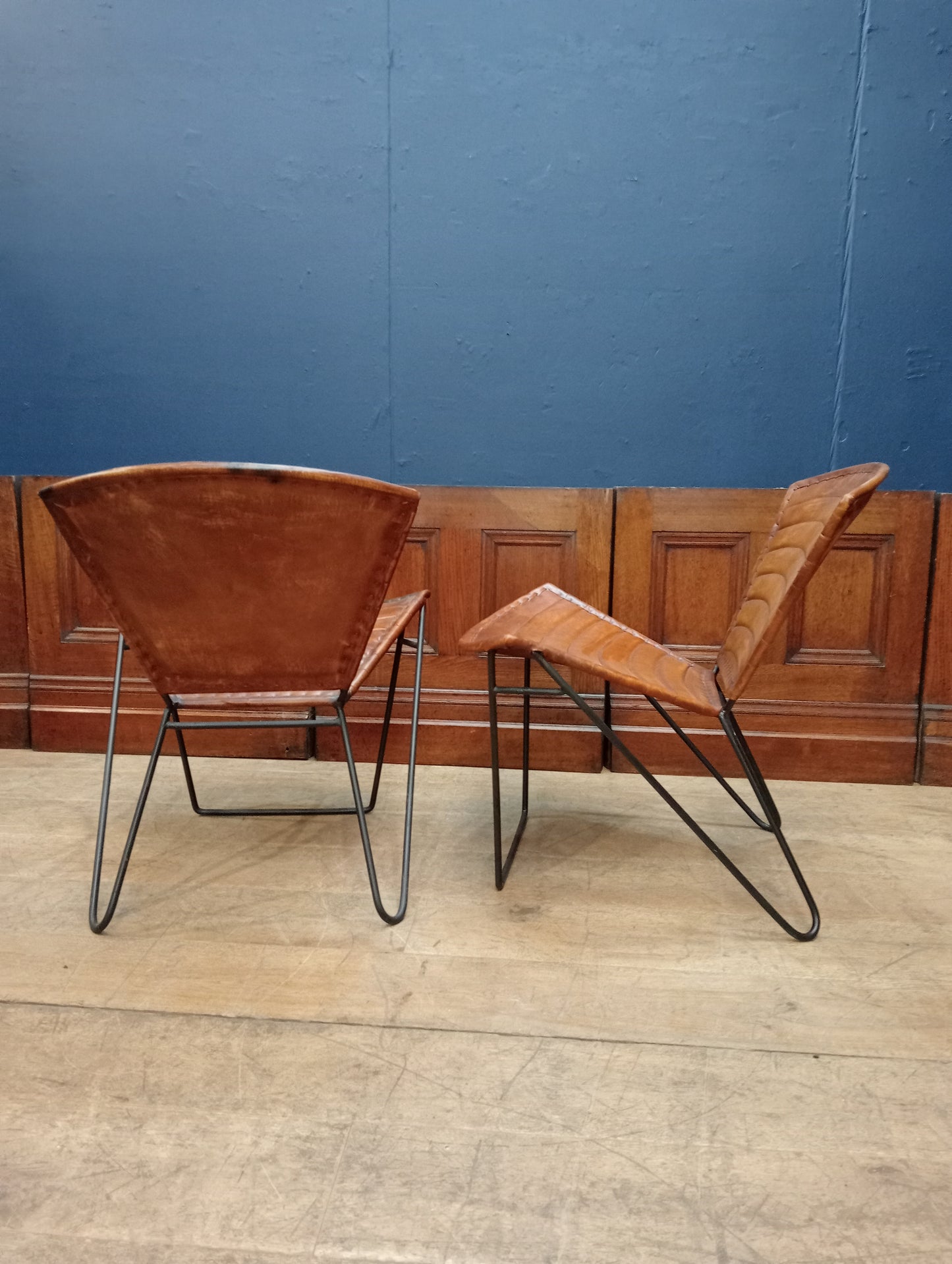 Pair of Industrial Style leather tub chair