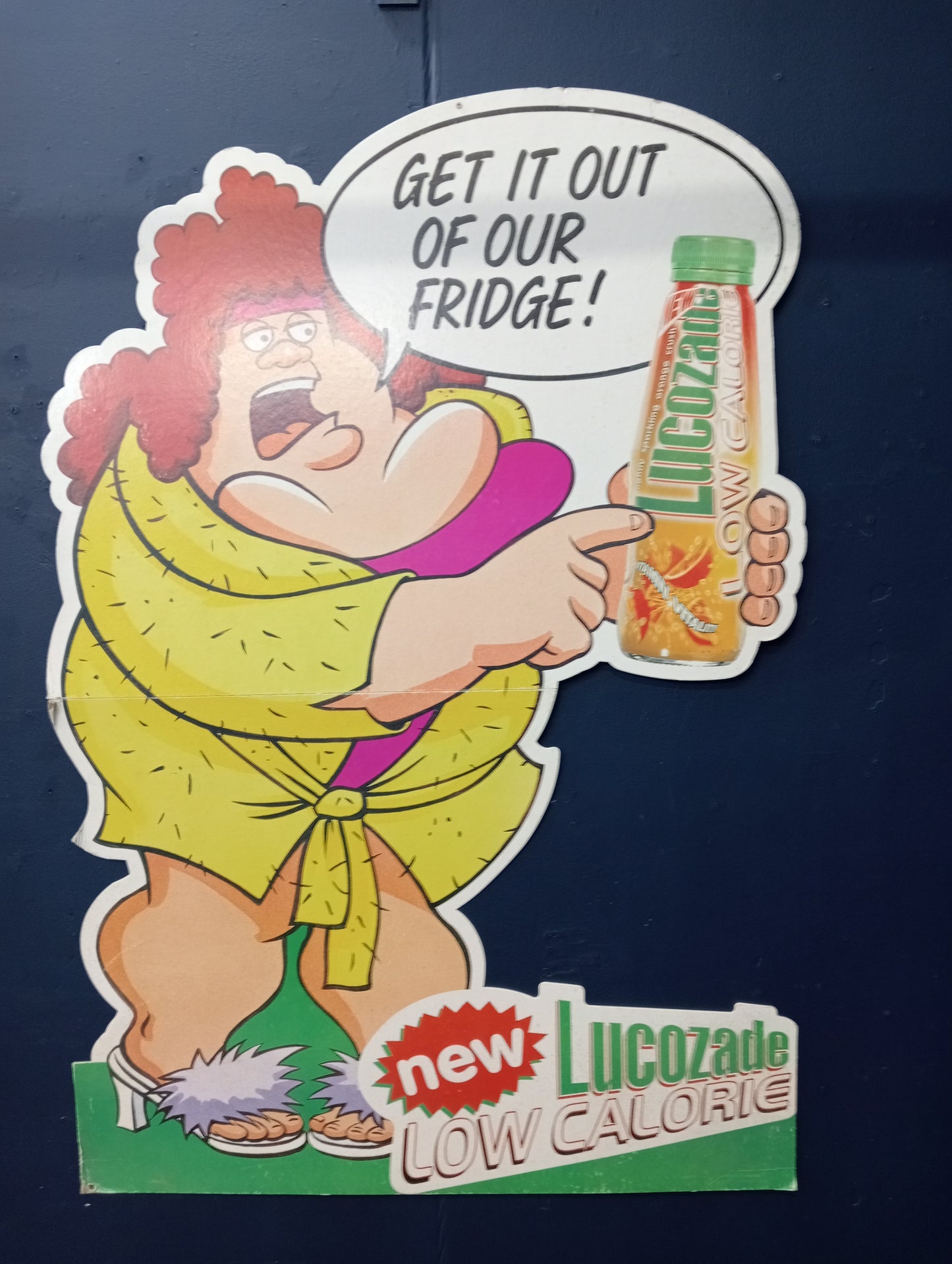 Pair of Lifesize original retro circa 1997 The fat slags for Lucozade calories drink  advertising cardboard sign depicting Sandra and Tracy