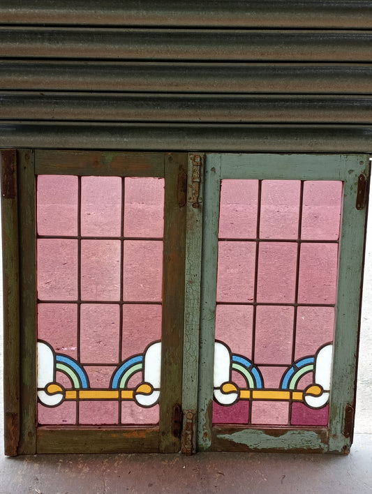 Pair of art deco stain glass leaded windows