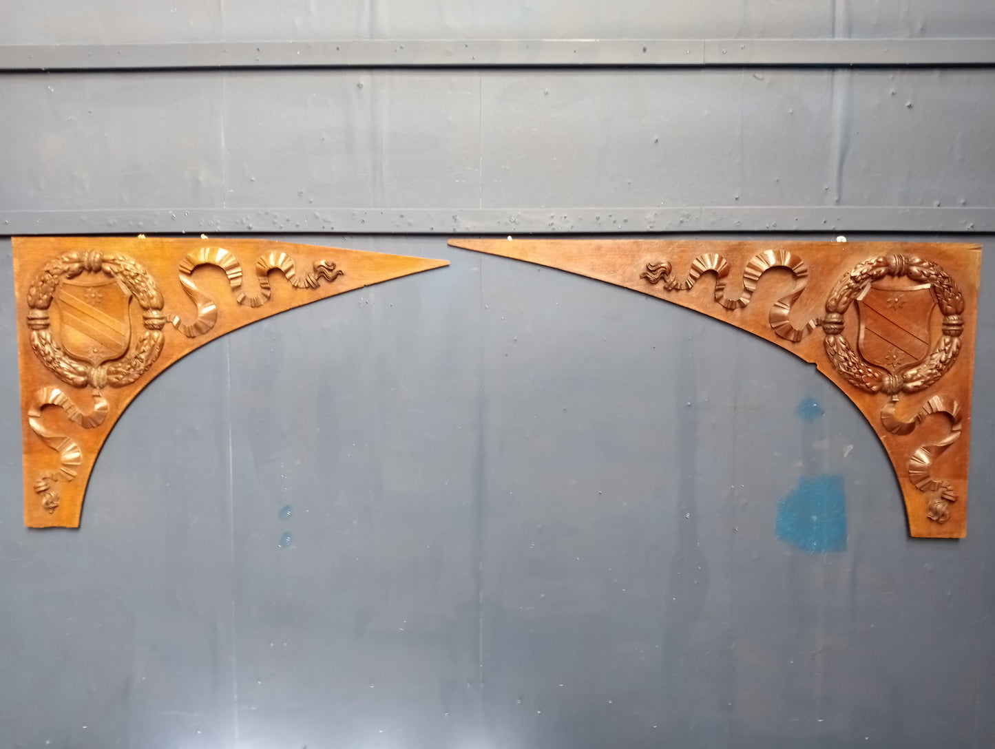 Pair of carved oak corner archs