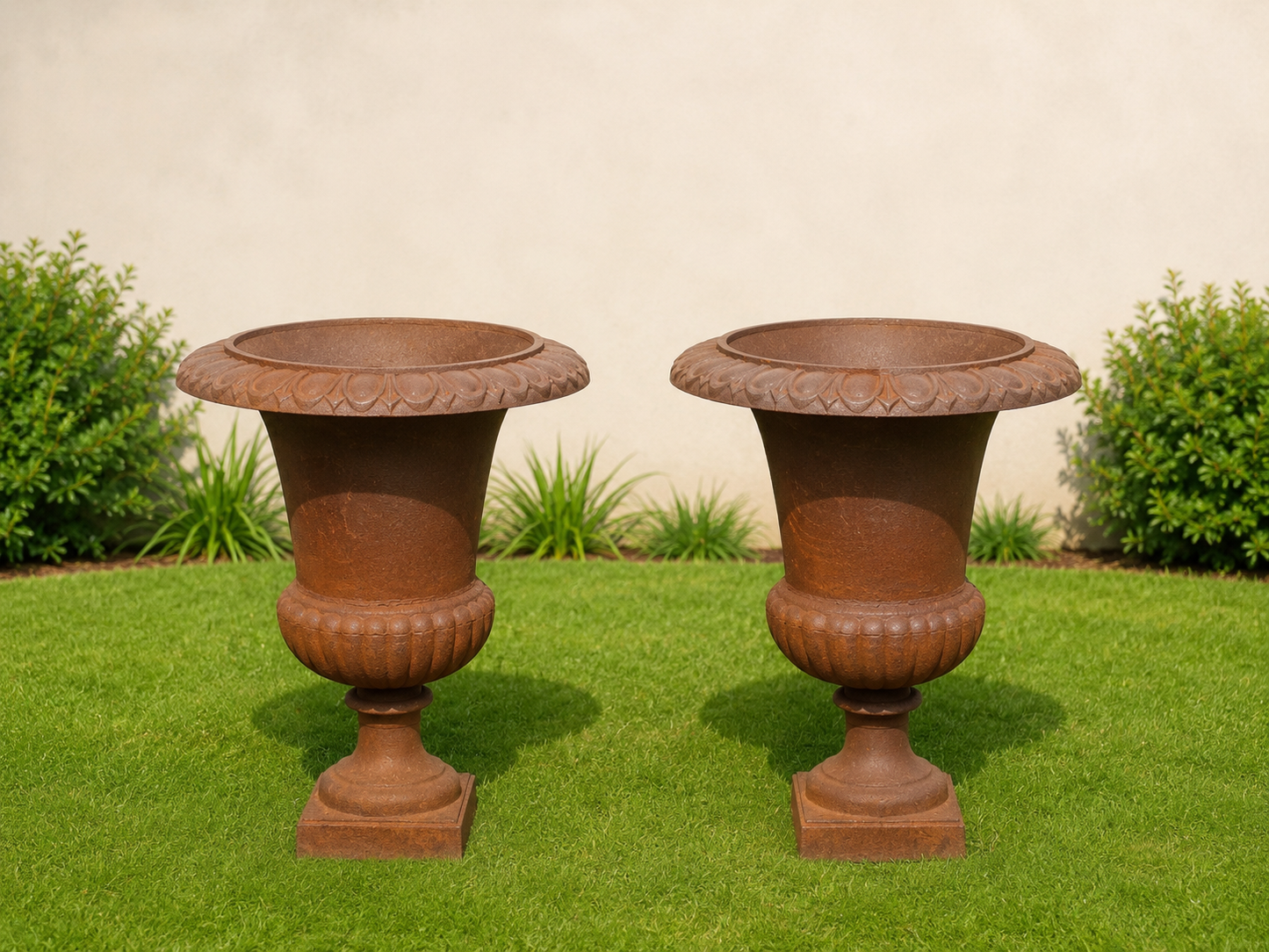 Pair of cast iron Victorian urns